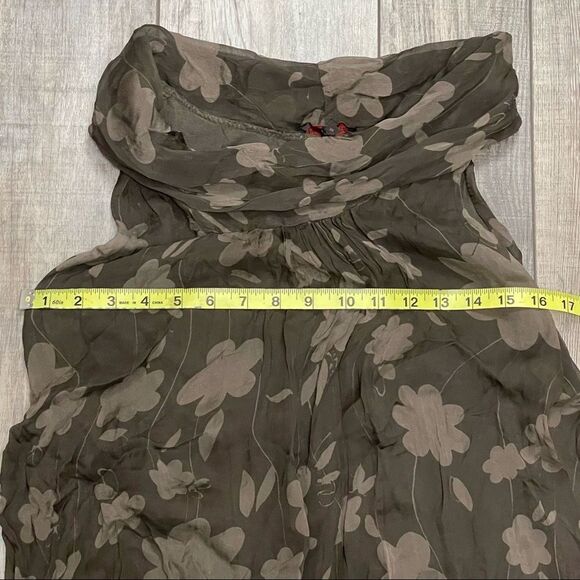 Carla Conti Sleeveless Dark Green Draped Neck Floral Silk Blouse Size Small - Picture 9 of 10